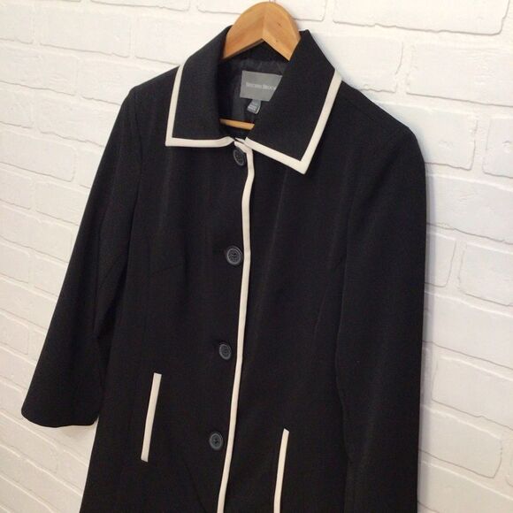 BEECHERS Brook Long black Blazer Jacket White ecru Pockets Small contemporary - Picture 3 of 15